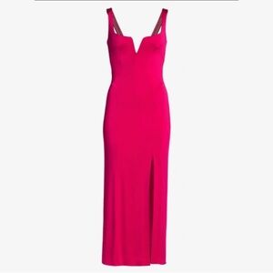 Galvan London Dress NWT Signature Corset Slit Dress Size 2 Hot Pink Cocktail